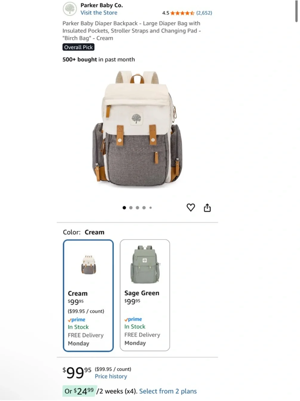 Parker Baby diaper backpack with insulated pockets and stroller straps birch bag